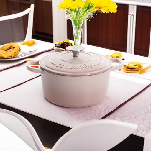 Crock Pot Artisan 7-Quart European Enameled Round Cast Iron Dutch Oven Pot With Lid - Matte Dusty Pink