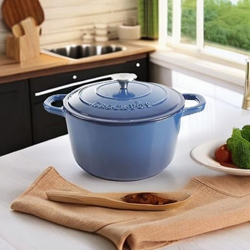 Crock Pot Artisan 7-Quart European Enameled Round Cast Iron Dutch Oven Pot With Lid - Matte Dusty Pink