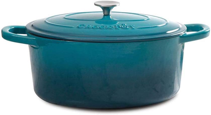 Crock Pot Artisan 7-Quart European Enameled Round Cast Iron Dutch Oven Pot With Lid - Matte Dusty Pink