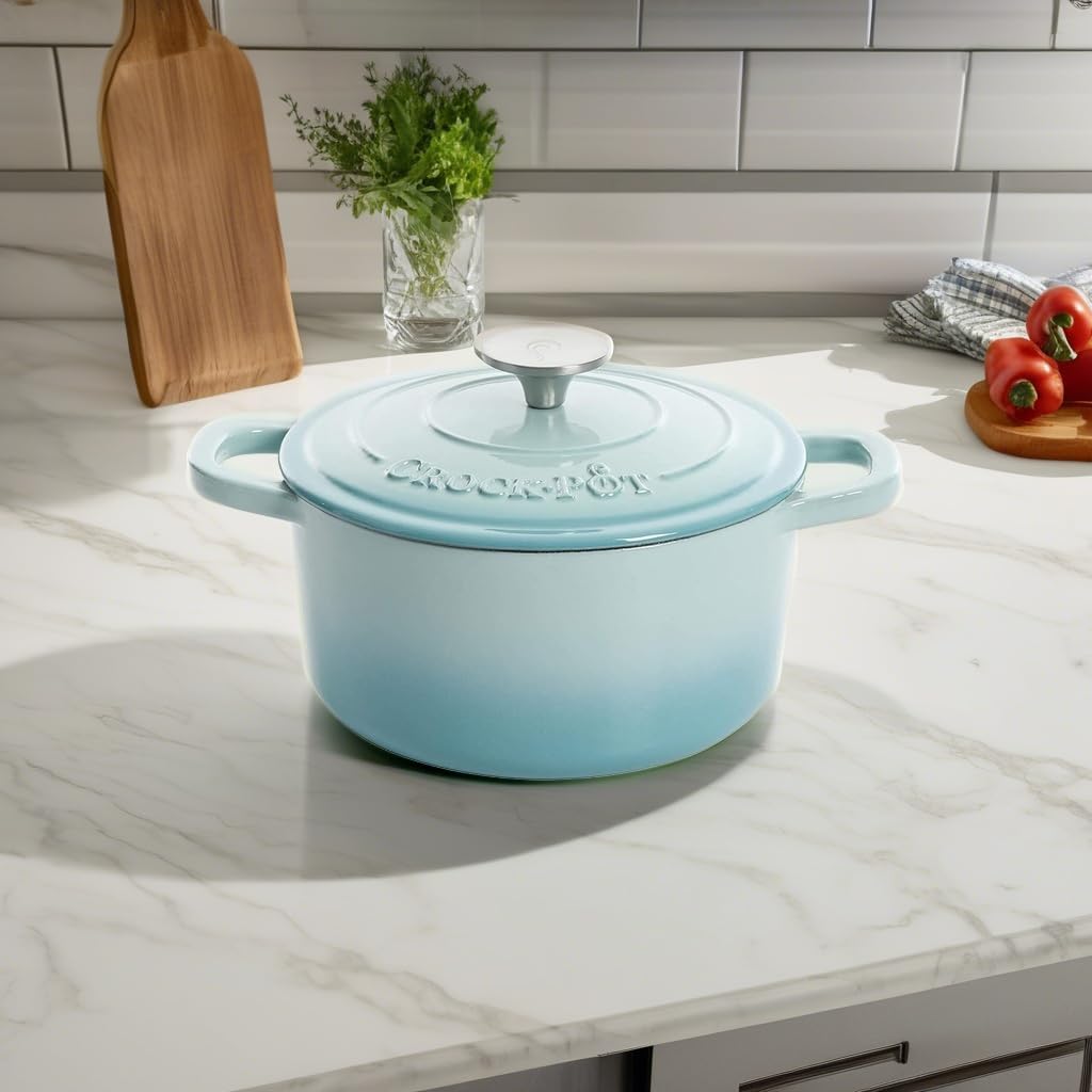 Crock-Pot Northvale Cast Aluminum Lightweight Durable 5.2 Quart Heavy Duty Dutch Oven Pot With Lid, Oven Safe, Dual Handles - Matte Sage Green