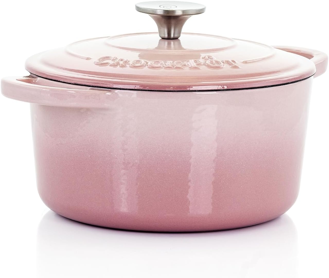 Crock Pot Artisan 7-Quart European Enameled Round Cast Iron Dutch Oven Pot With Lid - Matte Dusty Pink