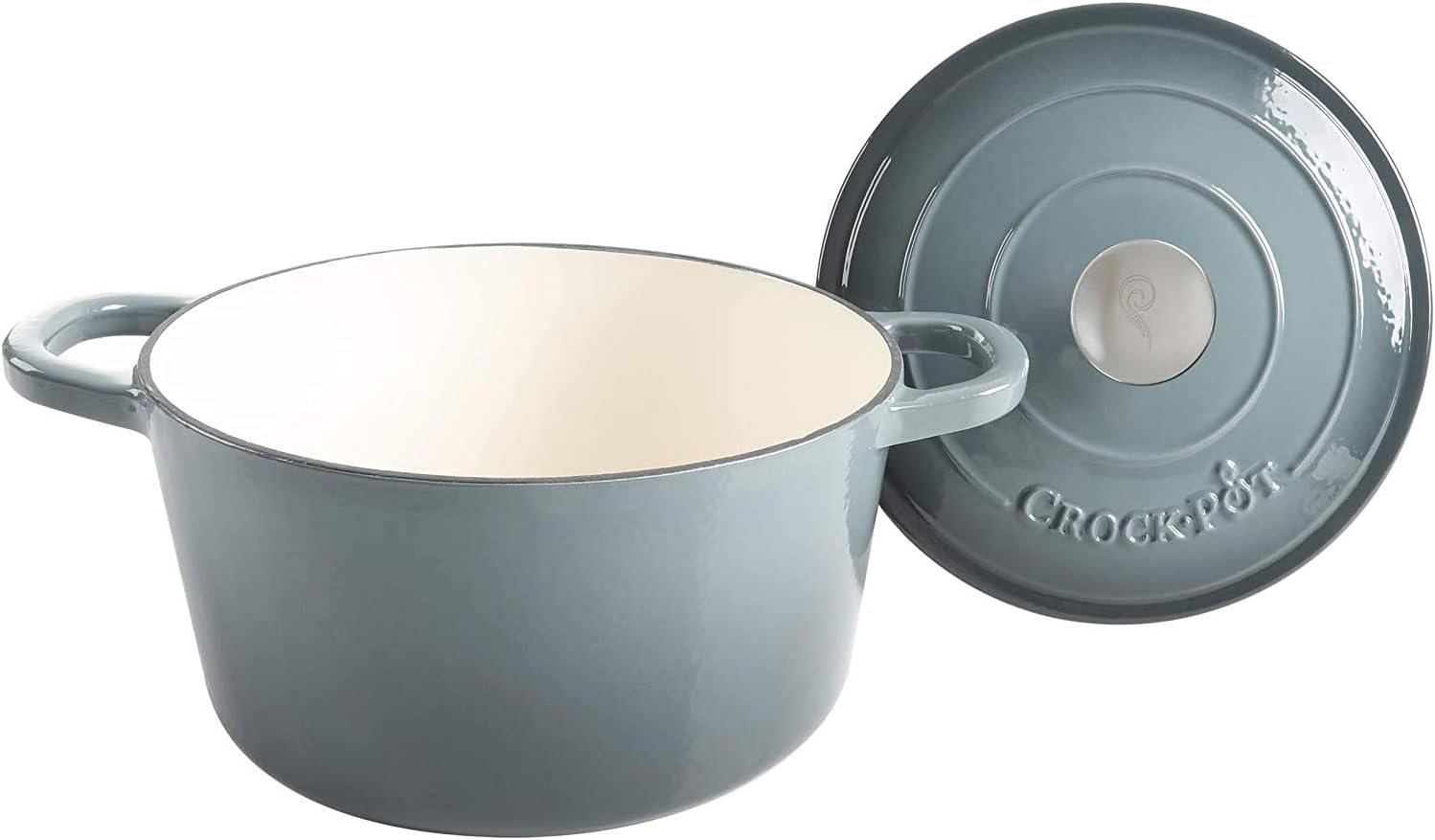 Crock Pot Artisan 7-Quart European Enameled Round Cast Iron Dutch Oven Pot With Lid - Matte Dusty Pink