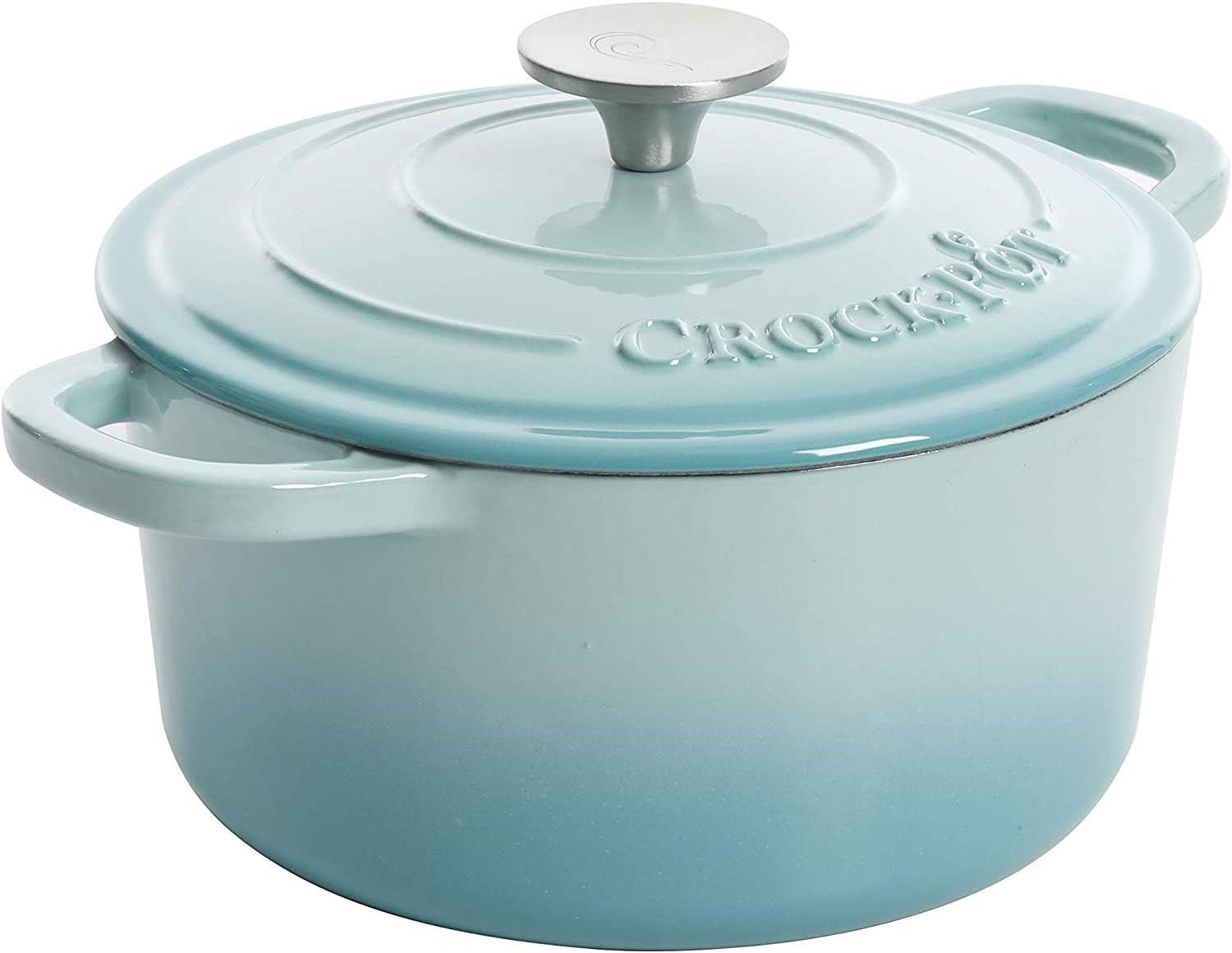 Crock Pot Artisan 7-Quart European Enameled Round Cast Iron Dutch Oven Pot With Lid - Matte Dusty Pink