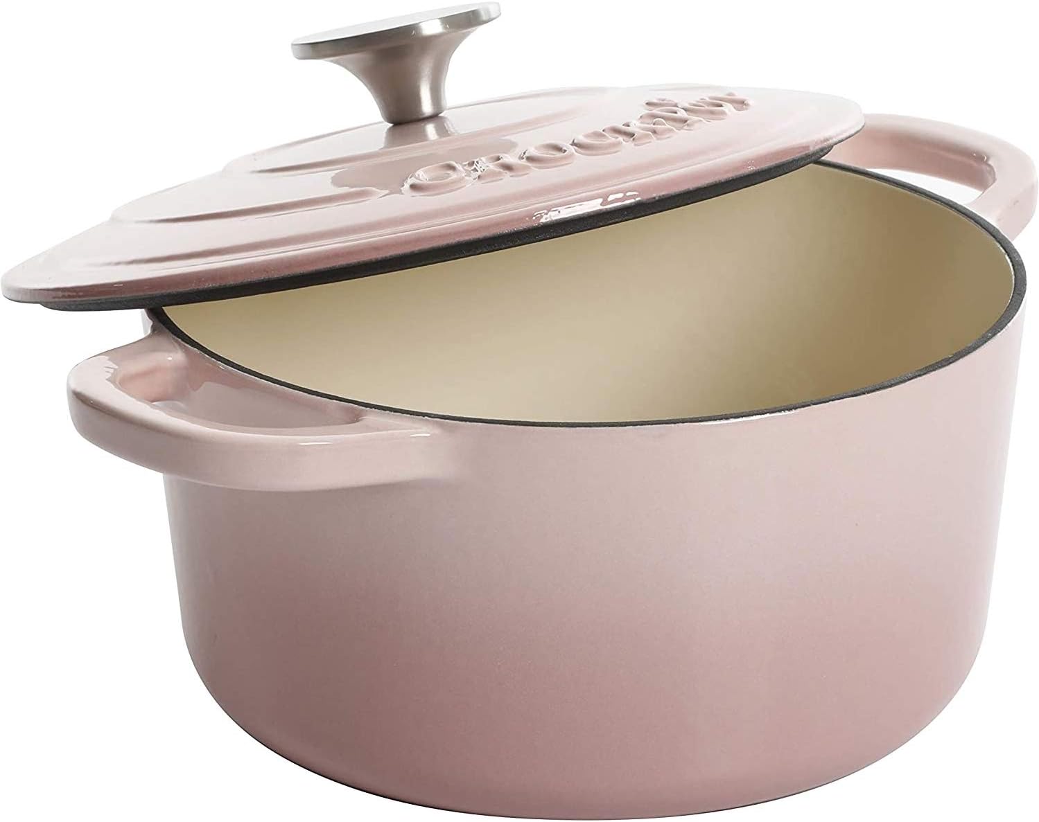 Crock Pot Artisan 7-Quart European Enameled Round Cast Iron Dutch Oven Pot With Lid - Matte Dusty Pink