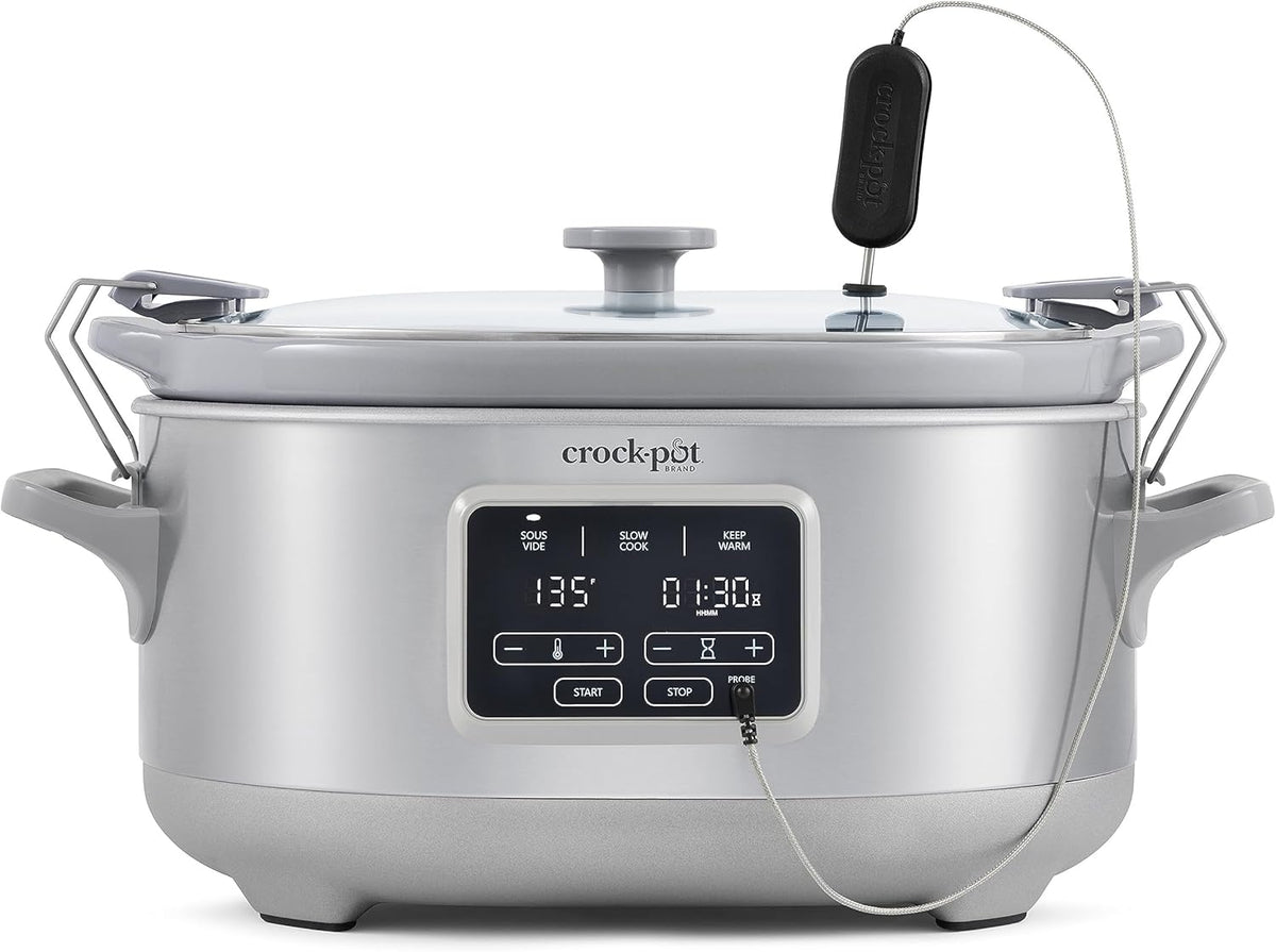 Crock-Pot 7-Quart Programmable Cook & Carry Slow Cooker with Sous Vide, Secure Locking Lid, Portable Cooking, Perfect for Families and Gatherings, Stainless Steel