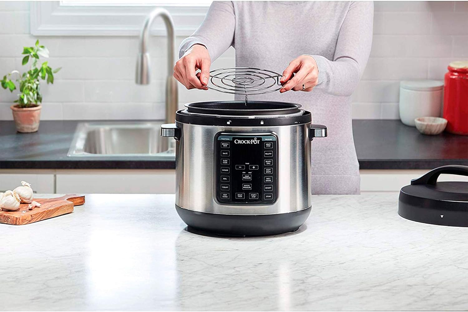 Crock-pot 8-Quart Multi-Use XL Express Crock Programmable Slow Cooker with Manual Pressure, Boil & Simmer with Extra Sealing Gasket, Stainless Steel