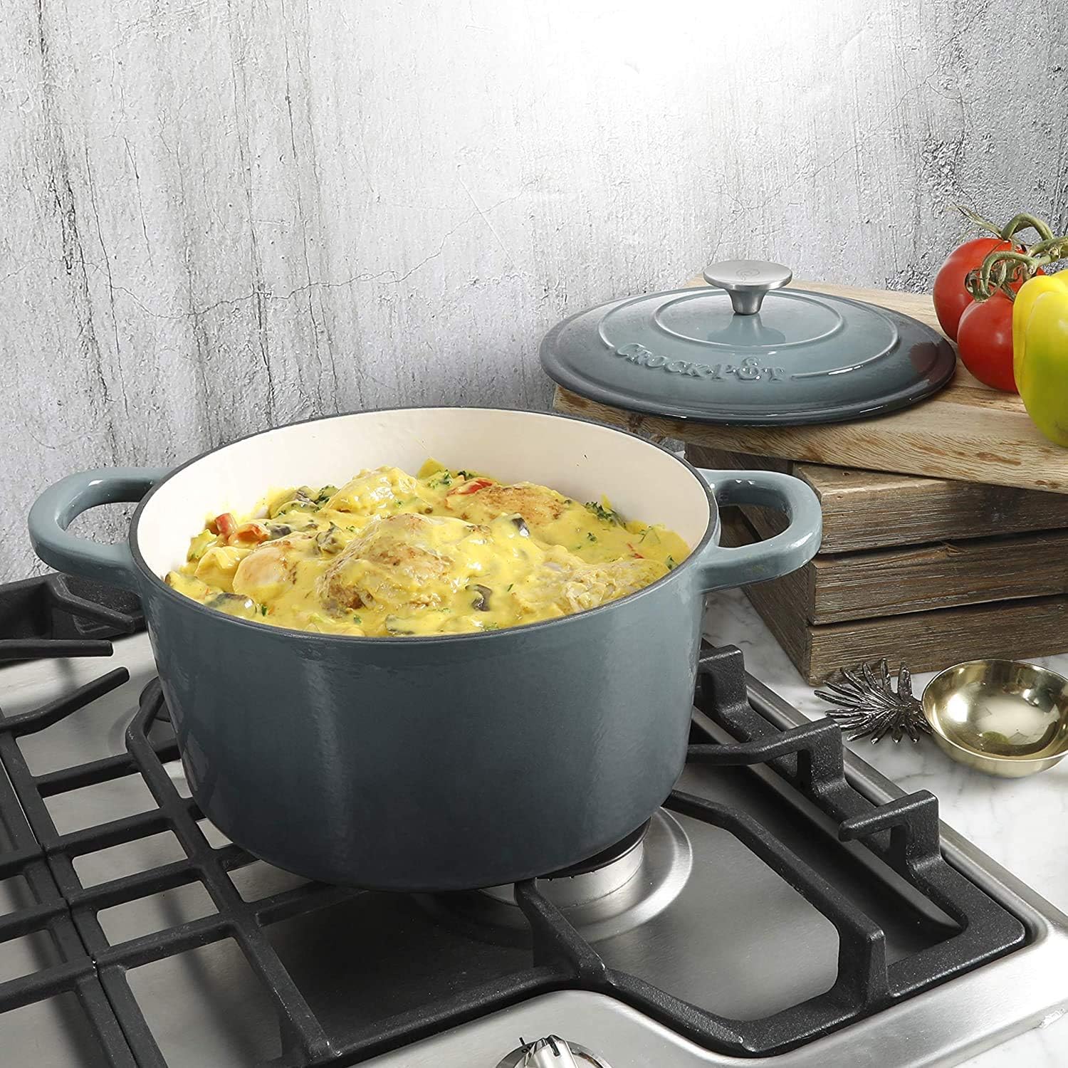 Crock-Pot Northvale Cast Aluminum Lightweight Durable 5.2 Quart Heavy Duty Dutch Oven Pot With Lid, Oven Safe, Dual Handles - Matte Sage Green