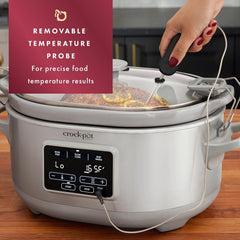 Crock-Pot 7-Quart Programmable Cook & Carry Slow Cooker with Sous Vide, Secure Locking Lid, Portable Cooking, Perfect for Families and Gatherings, Stainless Steel