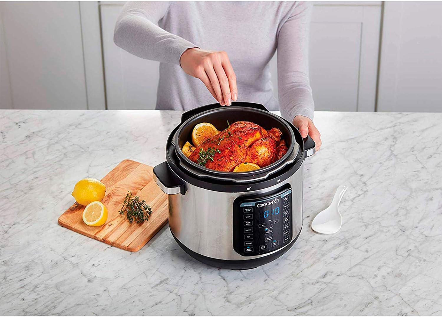 Crock-pot 8-Quart Multi-Use XL Express Crock Programmable Slow Cooker with Manual Pressure, Boil & Simmer with Extra Sealing Gasket, Stainless Steel