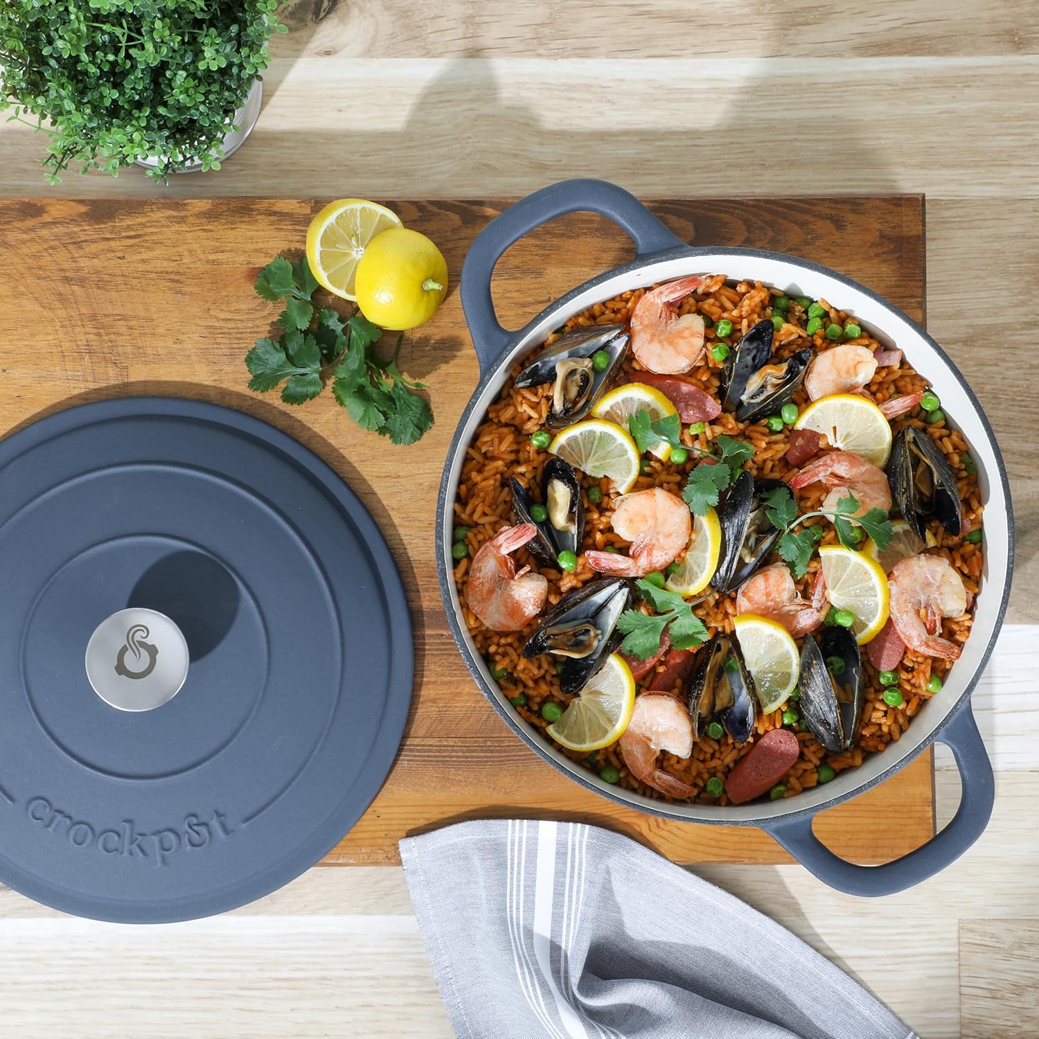 Crock Pot Artisan 7-Quart European Enameled Round Cast Iron Dutch Oven Pot With Lid - Matte Dusty Pink